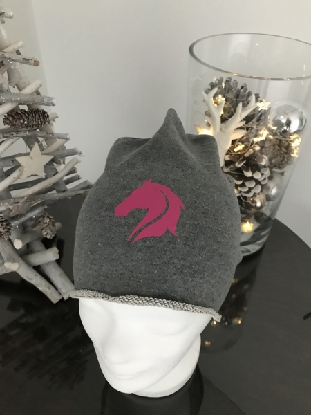 Beanie Dunkelgrau-Pink, One Size